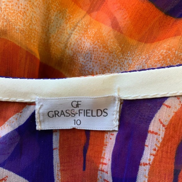 GF Grass-Fields Tunic Top Colorful Boat Neck African Shirt Short Sleeve Size 10 - Picture 3 of 3